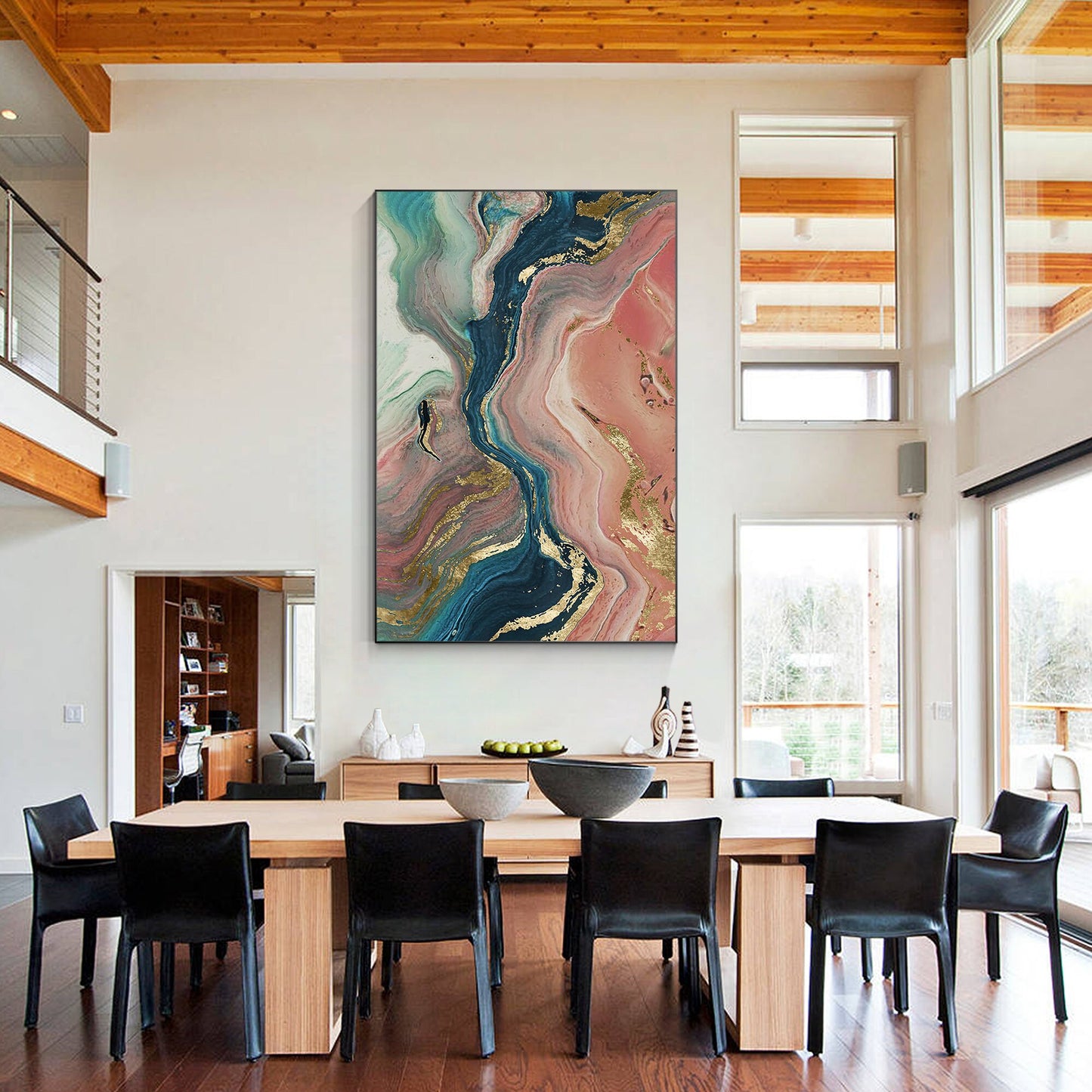 Pink Gold Abstract Painting Original Painting On Canvas, Framed Vertical Wall Ar #5