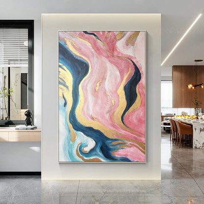 Pink Gold Abstract Ribbon Painting Original Painting On Canvas, Framed Vertical  #3