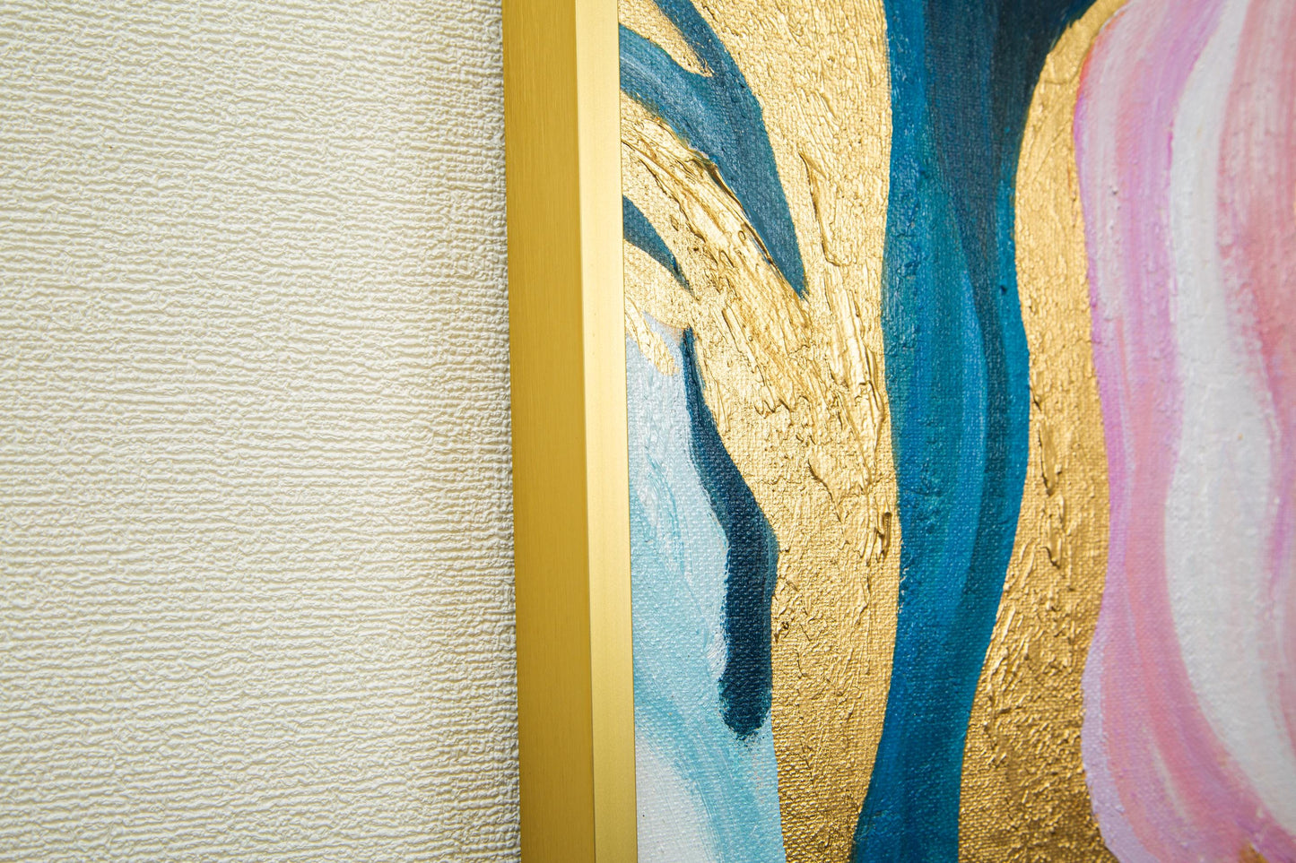 Pink Gold Abstract Ribbon Painting Original Painting On Canvas, Framed Vertical  #6