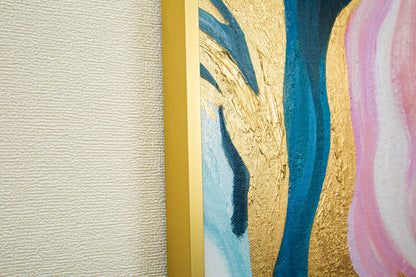 Pink Gold Abstract Ribbon Painting Original Painting On Canvas, Framed Vertical  #6