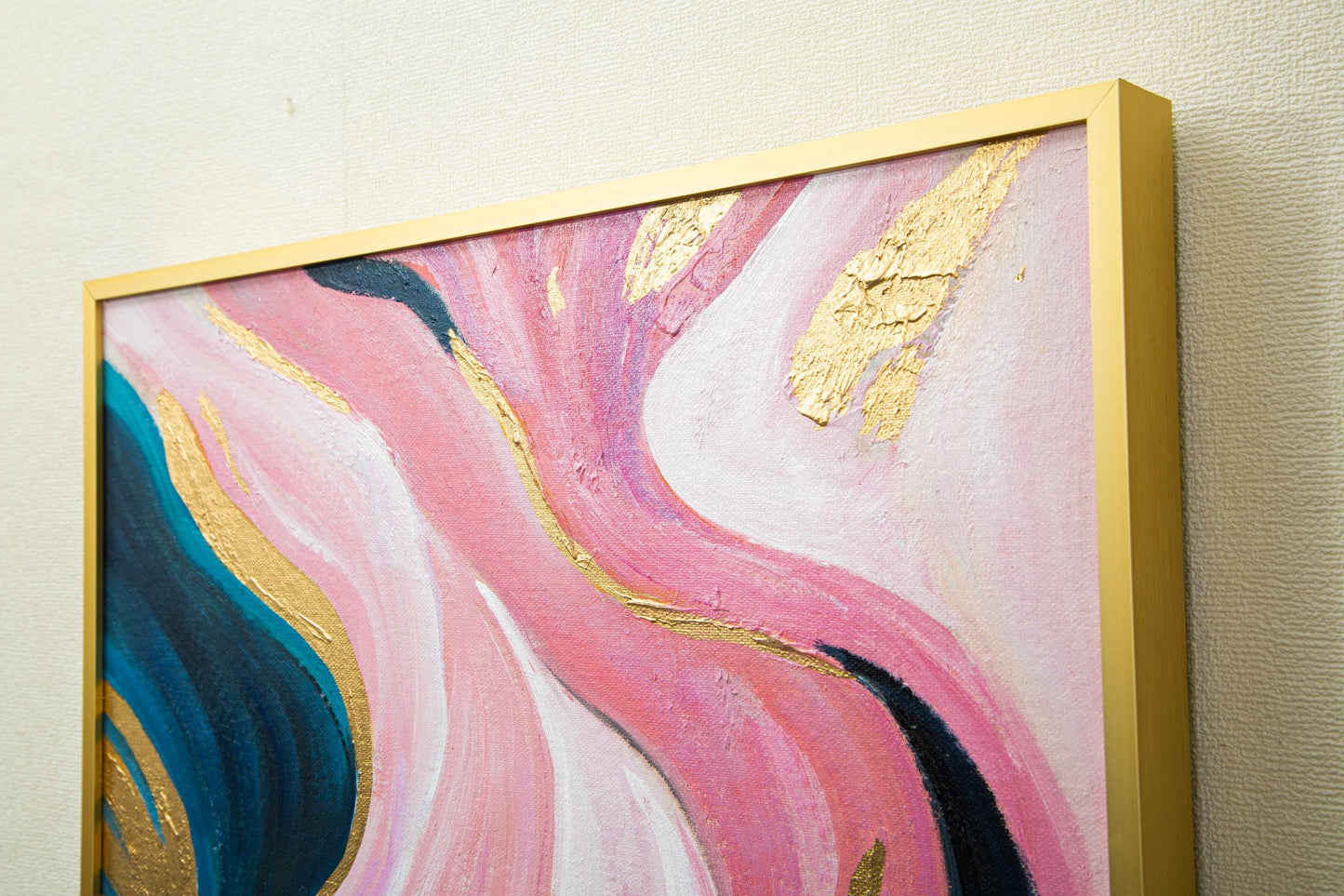 Pink Gold Abstract Ribbon Painting Original Painting On Canvas, Framed Vertical  #7