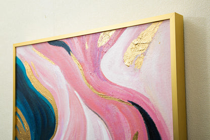 Pink Gold Abstract Ribbon Painting Original Painting On Canvas, Framed Vertical  #7