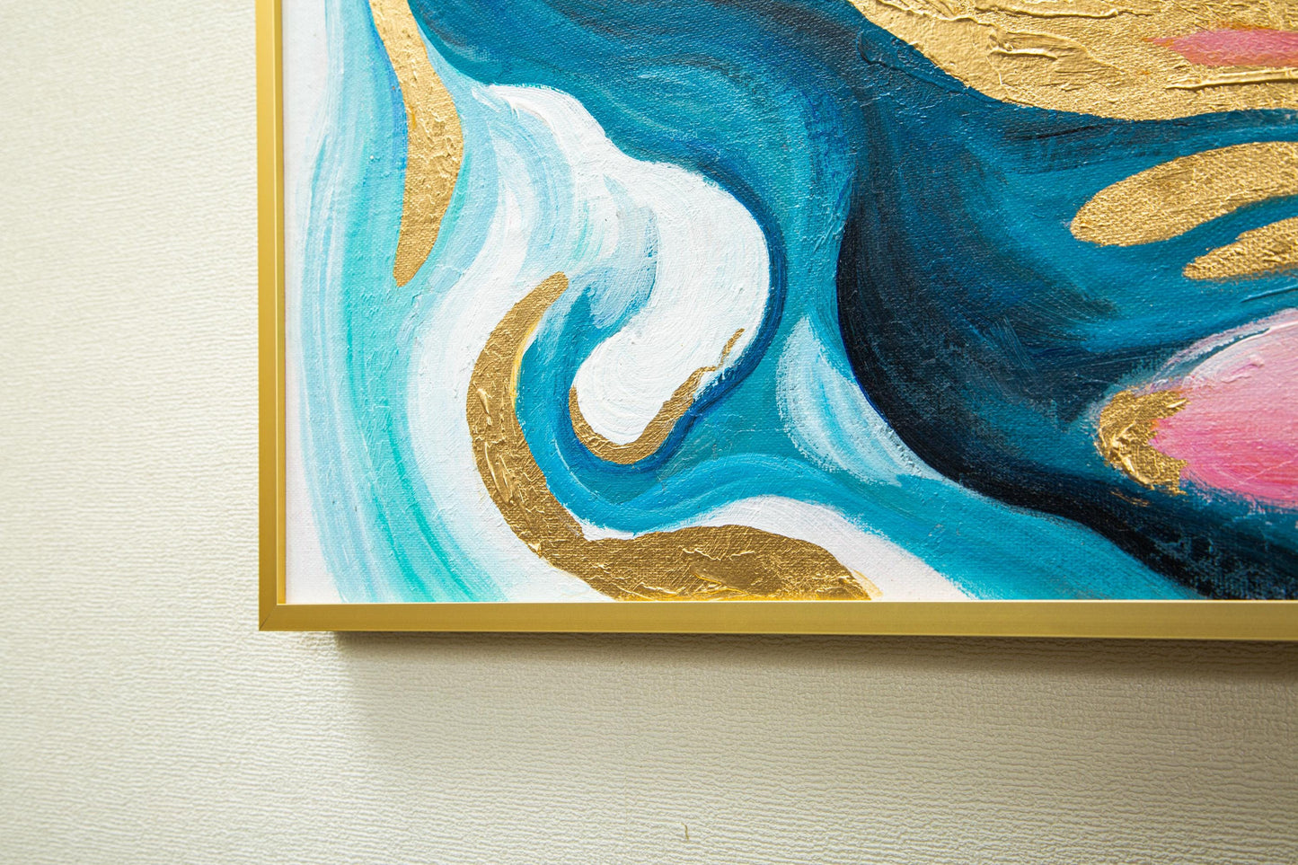 Pink Gold Abstract Ribbon Painting Original Painting On Canvas, Framed Vertical  #8