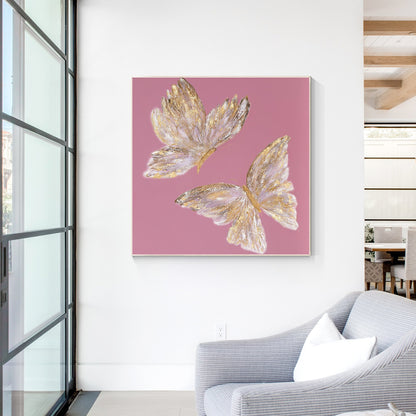 Pink & Gold Butterfly Painting: Square Framed Wall Art #2