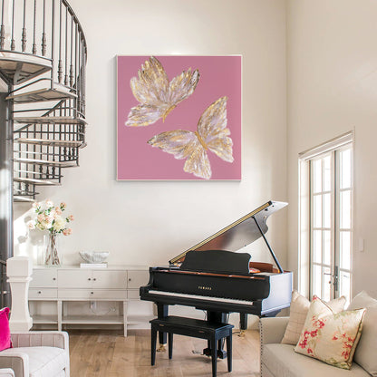 Pink & Gold Butterfly Painting: Square Framed Wall Art #6