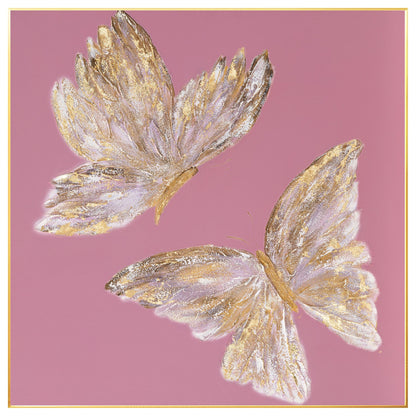 Pink & Gold Butterfly Painting: Square Framed Wall Art #8