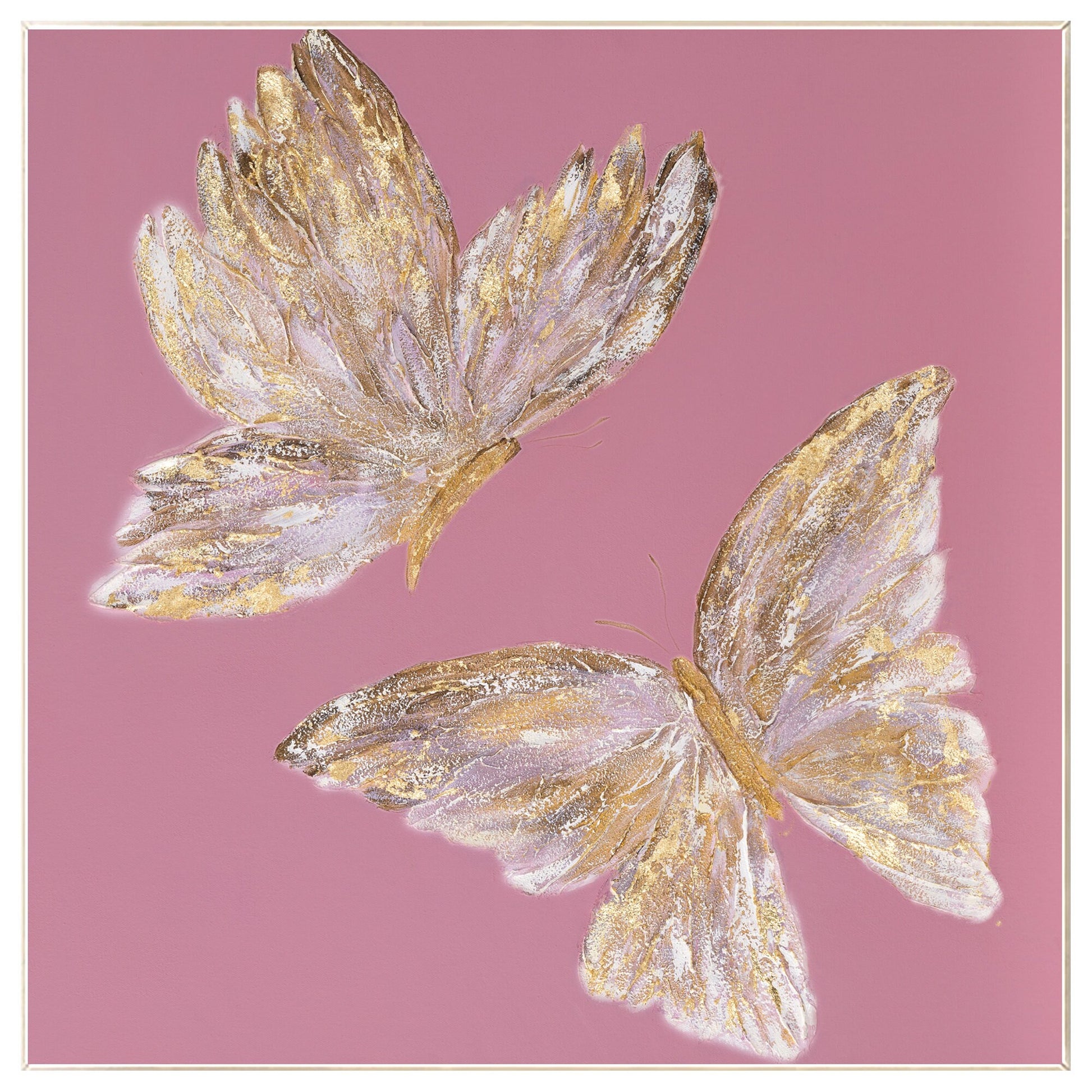 Pink & Gold Butterfly Painting: Square Framed Wall Art #9