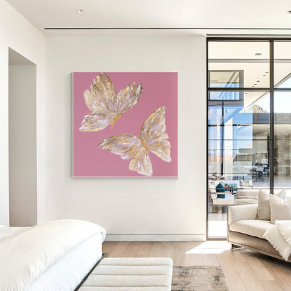 Pink & Gold Butterfly Painting: Square Framed Wall Art #1