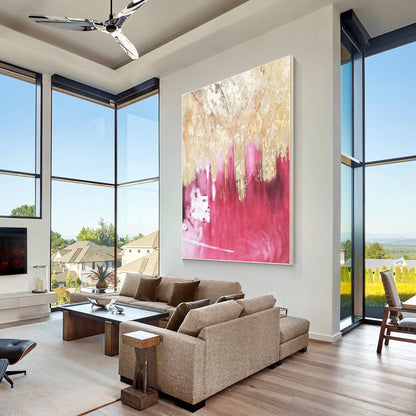 Pink Gold Foil Abstract Painting on Canvas - Large Modern Wall Art #4