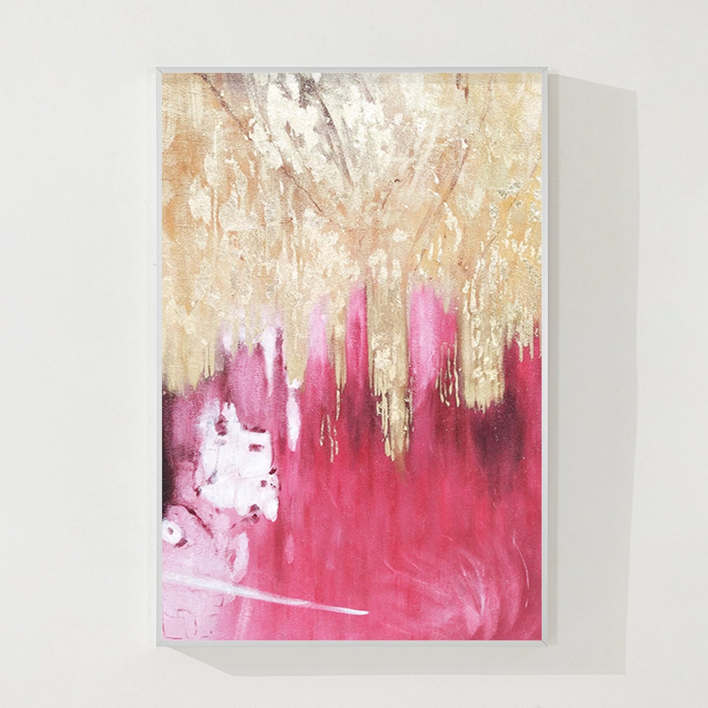 Pink Gold Foil Abstract Painting on Canvas - Large Modern Wall Art #8