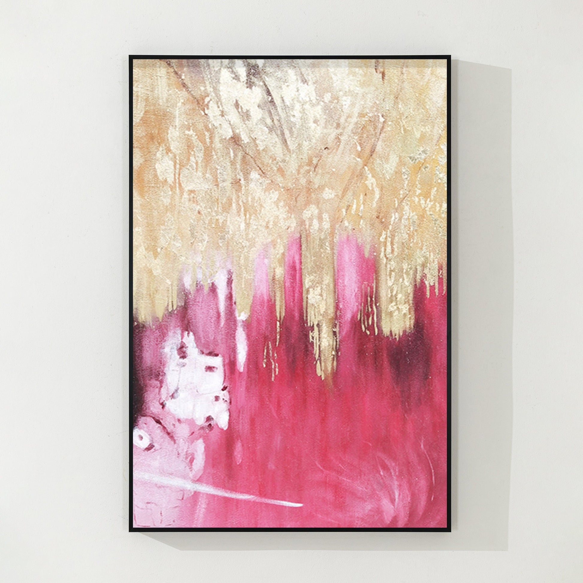 Pink Gold Foil Abstract Painting on Canvas - Large Modern Wall Art #9