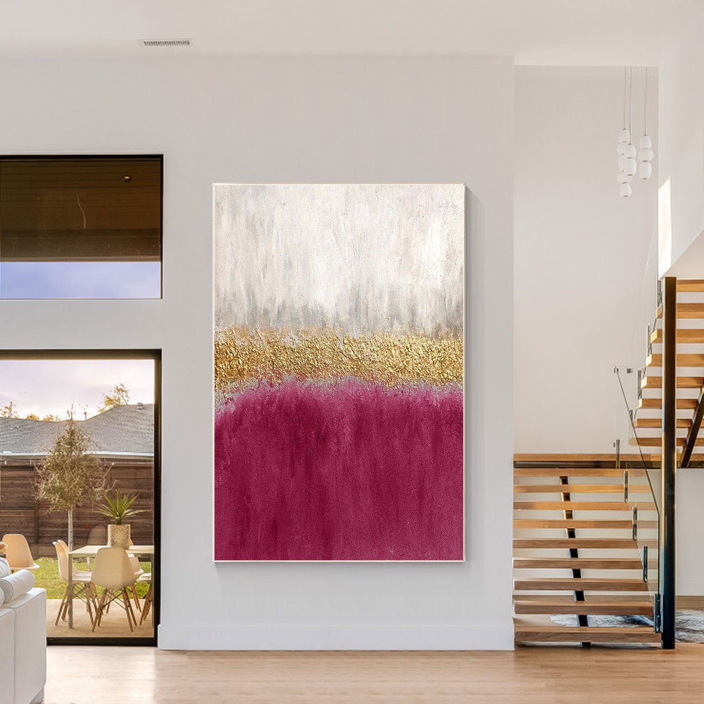 Pink Gold Textured Abstract Painting on Canvas, Framed Modern Wall Art #2