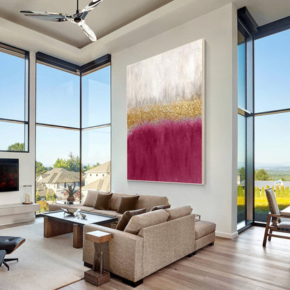 Pink Gold Textured Abstract Painting on Canvas, Framed Modern Wall Art #3