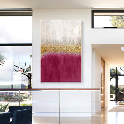 Pink Gold Textured Abstract Painting on Canvas, Framed Modern Wall Art #4