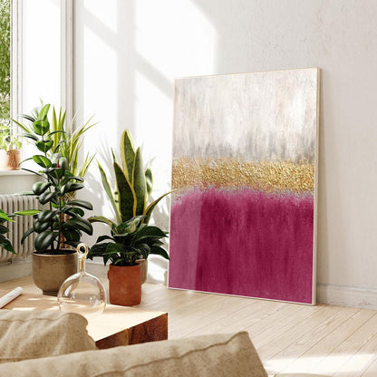 Pink Gold Textured Abstract Painting on Canvas, Framed Modern Wall Art #5