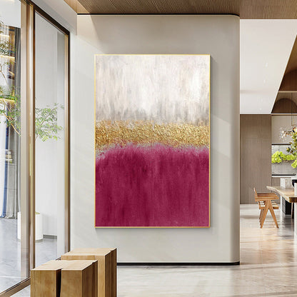 Pink Gold Textured Abstract Painting on Canvas, Framed Modern Wall Art #1