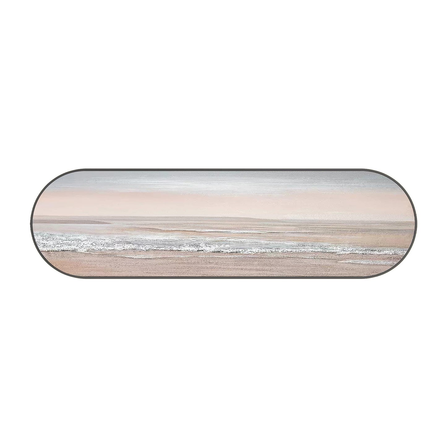 Pink Seascape Painting: Long Narrow Ocean Waves, Oval Framed Coastal Wall Art #16