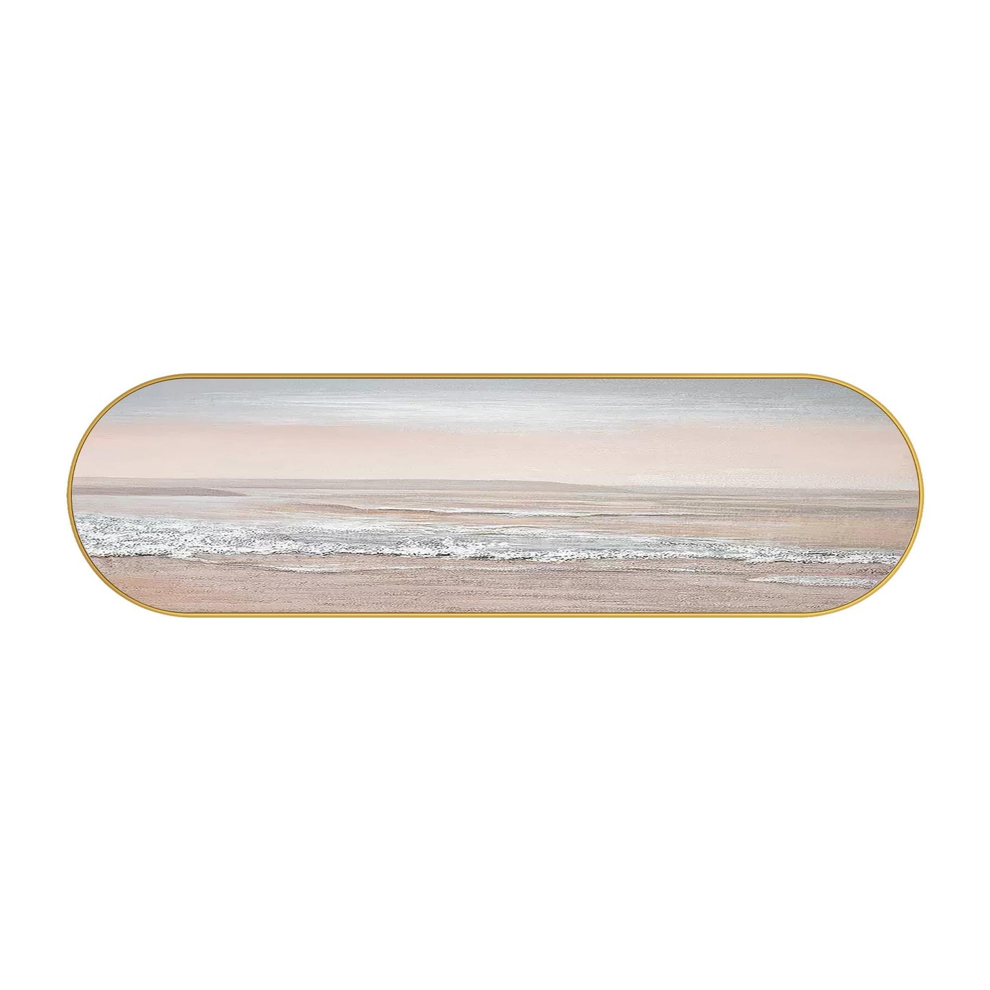 Pink Seascape Painting: Long Narrow Ocean Waves, Oval Framed Coastal Wall Art #17