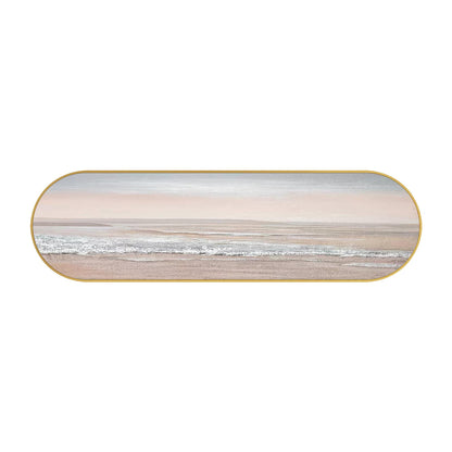 Pink Seascape Painting: Long Narrow Ocean Waves, Oval Framed Coastal Wall Art #17