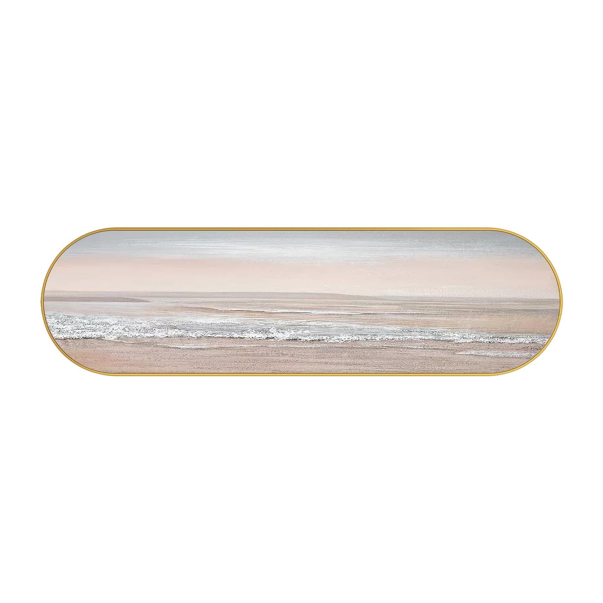 Pink Seascape Painting: Long Narrow Ocean Waves, Oval Framed Coastal Wall Art #8