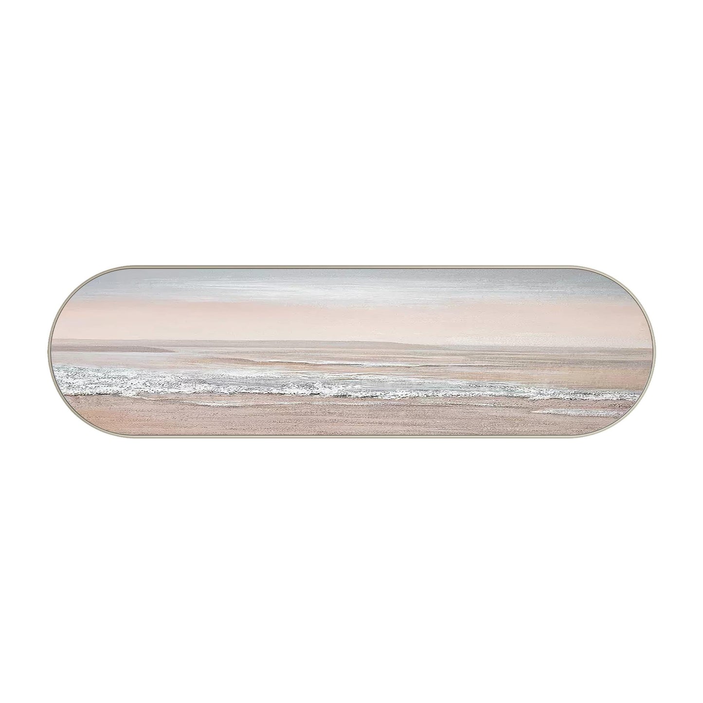 Pink Seascape Painting: Long Narrow Ocean Waves, Oval Framed Coastal Wall Art #9