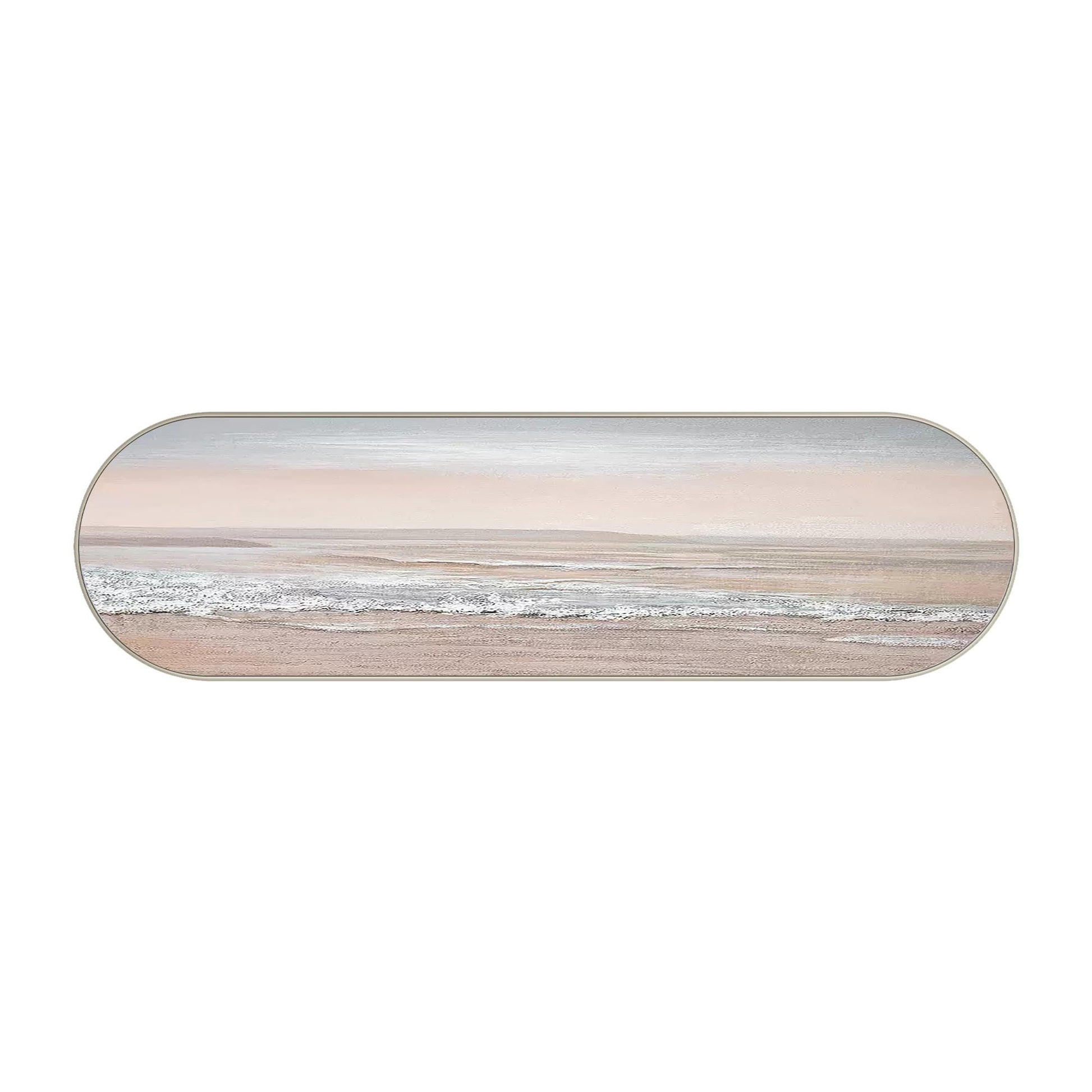 Pink Seascape Painting: Long Narrow Ocean Waves, Oval Framed Coastal Wall Art #9