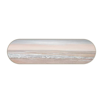 Pink Seascape Painting: Long Narrow Ocean Waves, Oval Framed Coastal Wall Art #9
