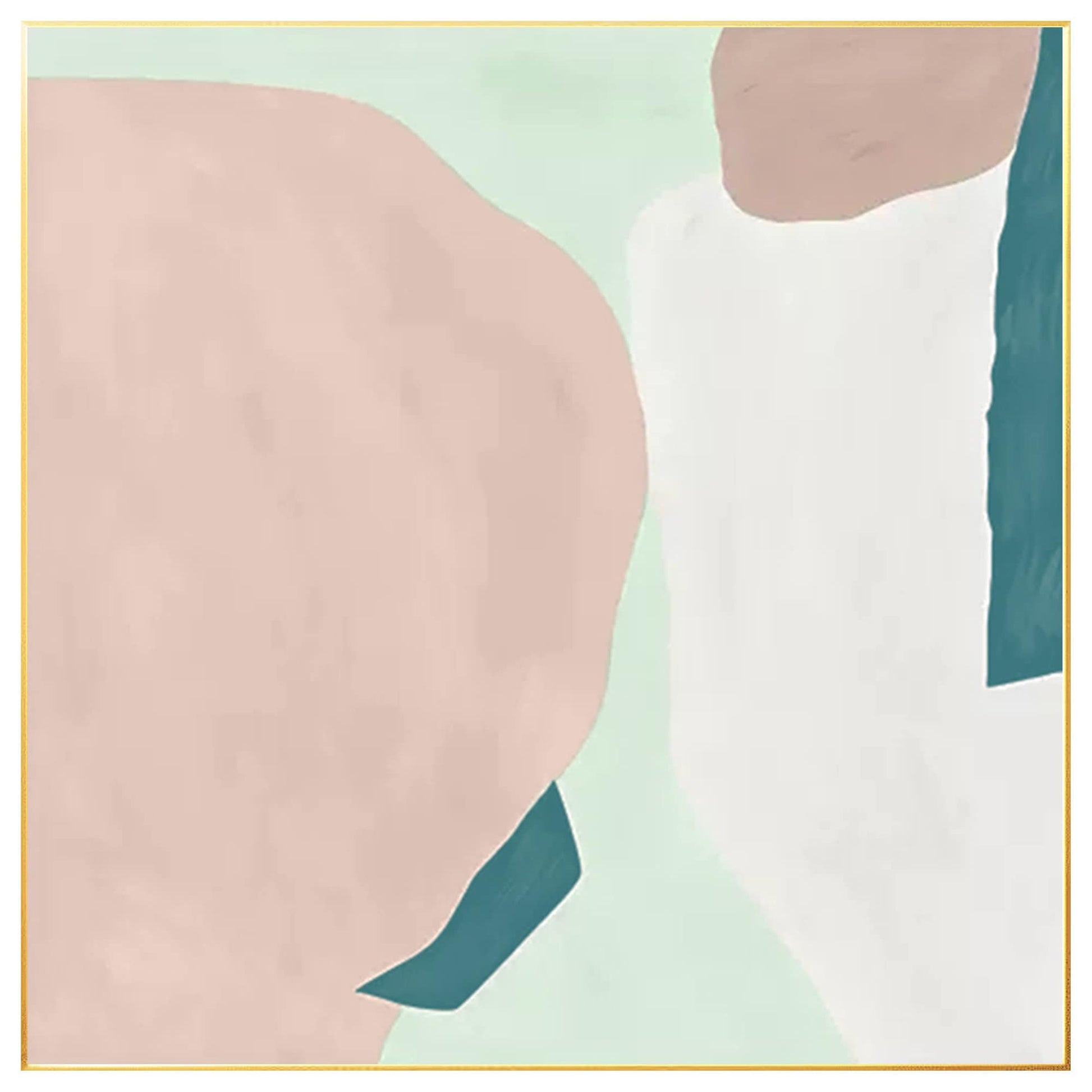 Pink Teal White Abstract Painting Minimalist Painting On Canvas, Square Wall Art #7