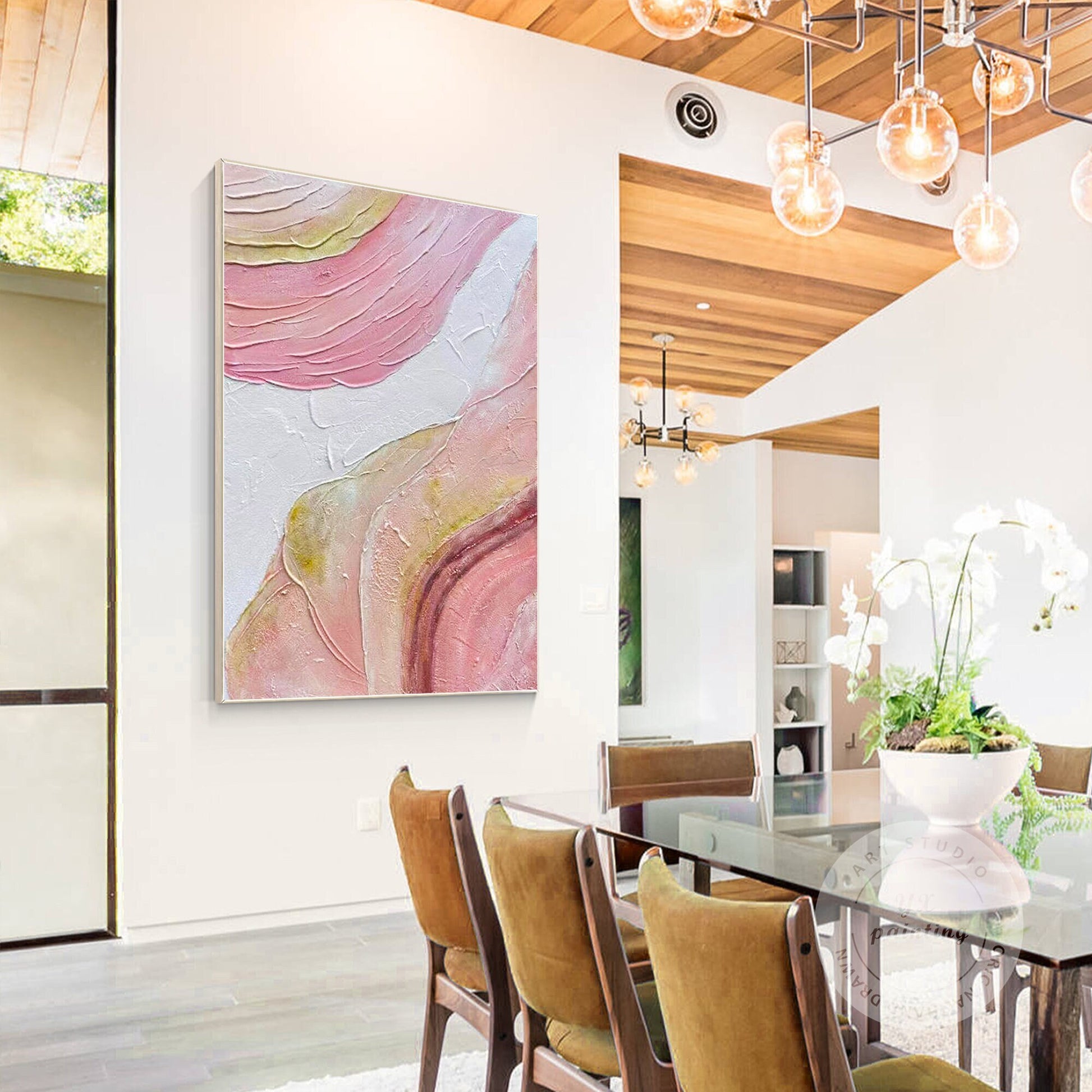 Pink Textured Abstract Painting: Original Boho Wall Art, Framed Canvas #2