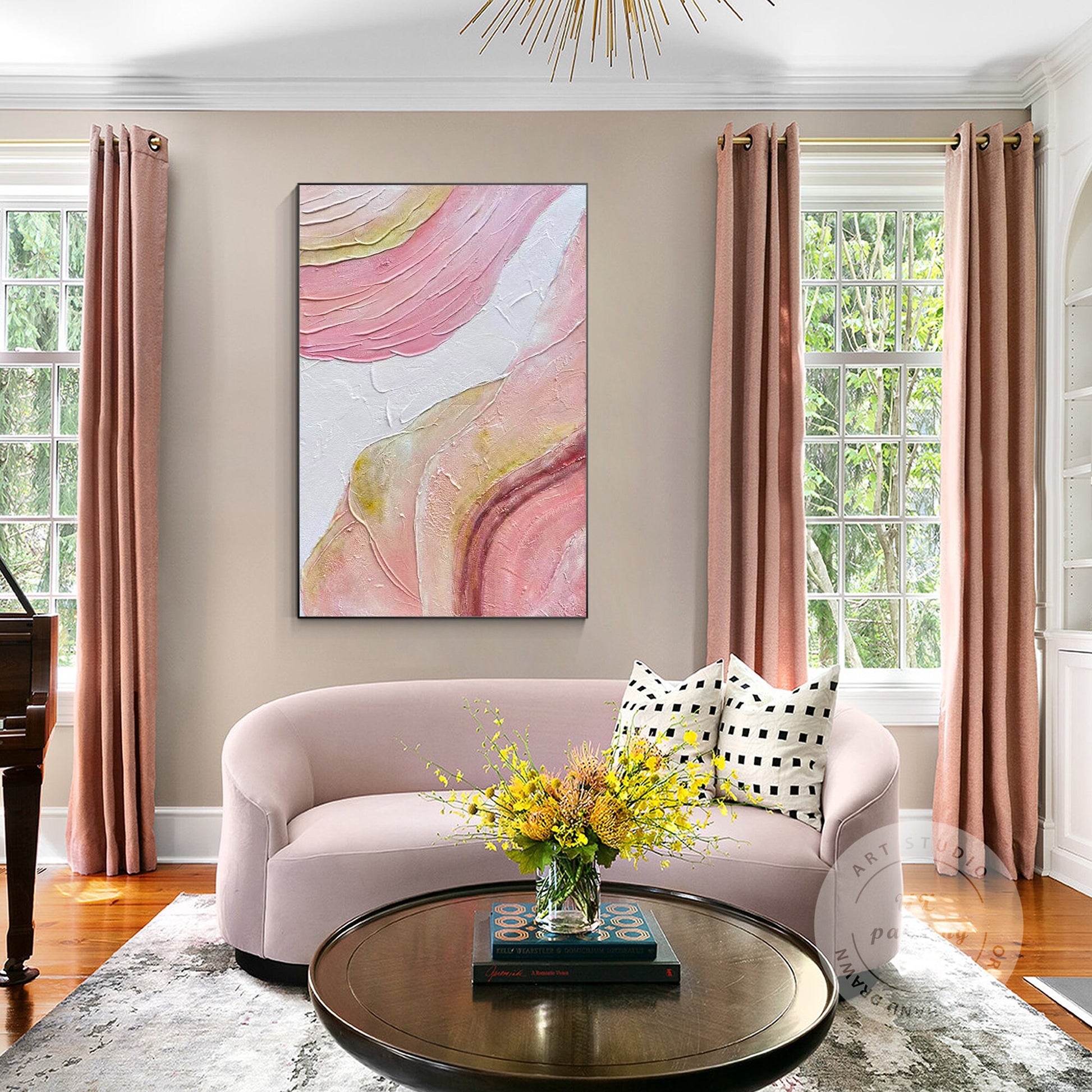 Pink Textured Abstract Painting: Original Boho Wall Art, Framed Canvas #3