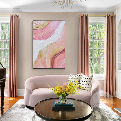 Pink Textured Abstract Painting: Original Boho Wall Art, Framed Canvas #3