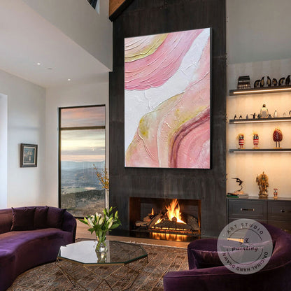 Pink Textured Abstract Painting: Original Boho Wall Art, Framed Canvas #4