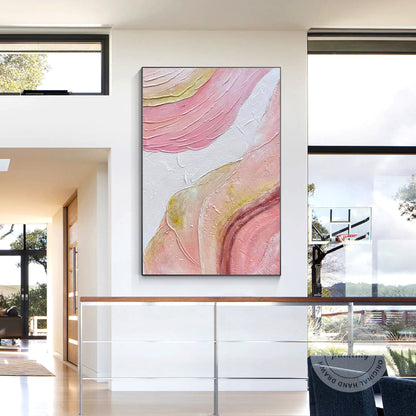 Pink Textured Abstract Painting: Original Boho Wall Art, Framed Canvas #5