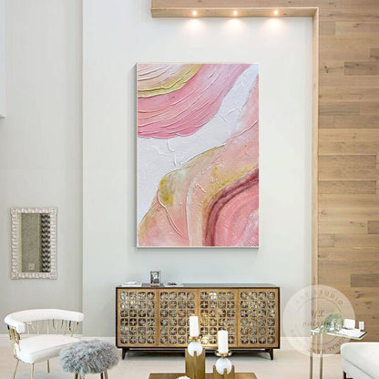 Pink Textured Abstract Painting: Original Boho Wall Art, Framed Canvas #1