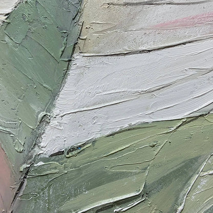 PINK WHISPERS: Textured Abstract Painting in Pink and Green | rectangular format, hand-painted canvas edge