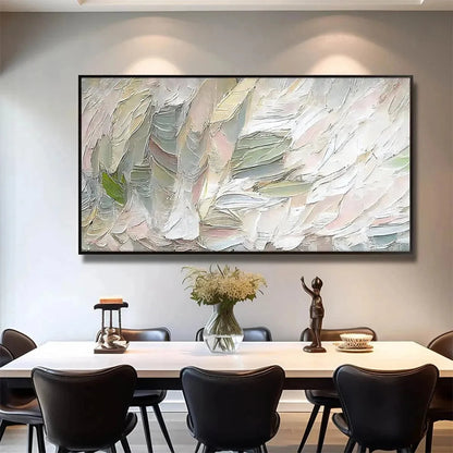 PINK WHISPERS: Textured Abstract Painting in Pink and Green | rolled canvas, ready for custom framing