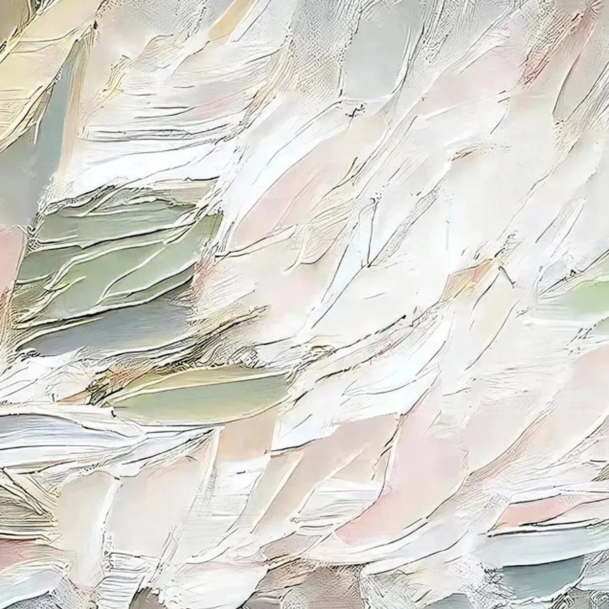 PINK WHISPERS: Textured Abstract Painting in Pink and Green | black frame version on white wall