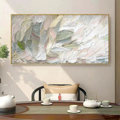 PINK WHISPERS: Textured Abstract Painting in Pink and Green | texture detail, palette knife marks visible