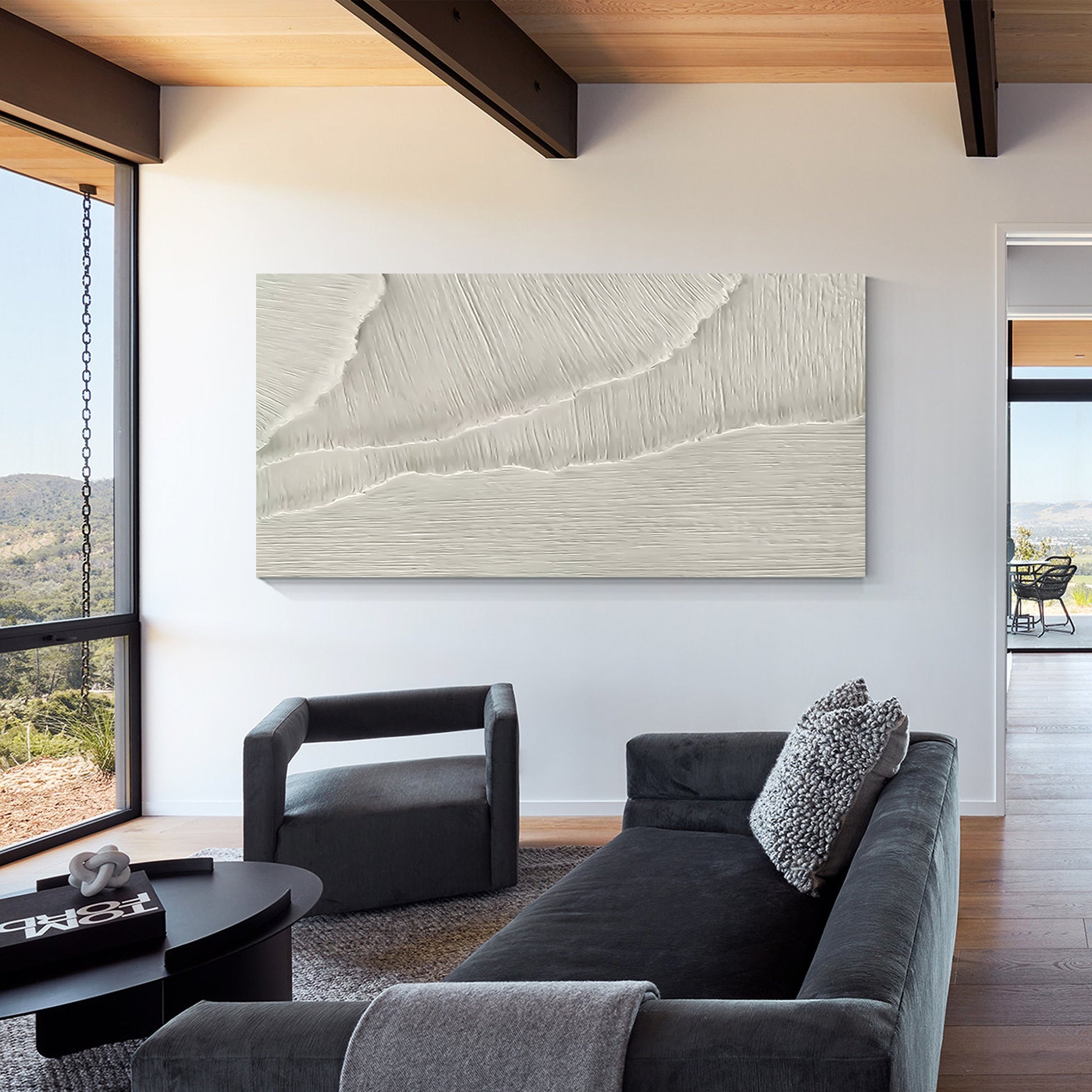 Pintura de olas del océano con textura: paisaje marino en 3D, arte mural minimal #2