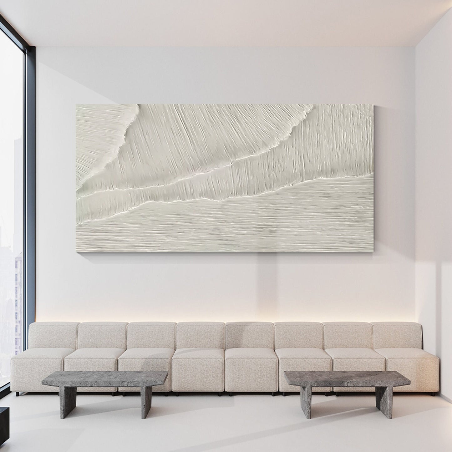 Pintura de olas del océano con textura: paisaje marino en 3D, arte mural minimal #11