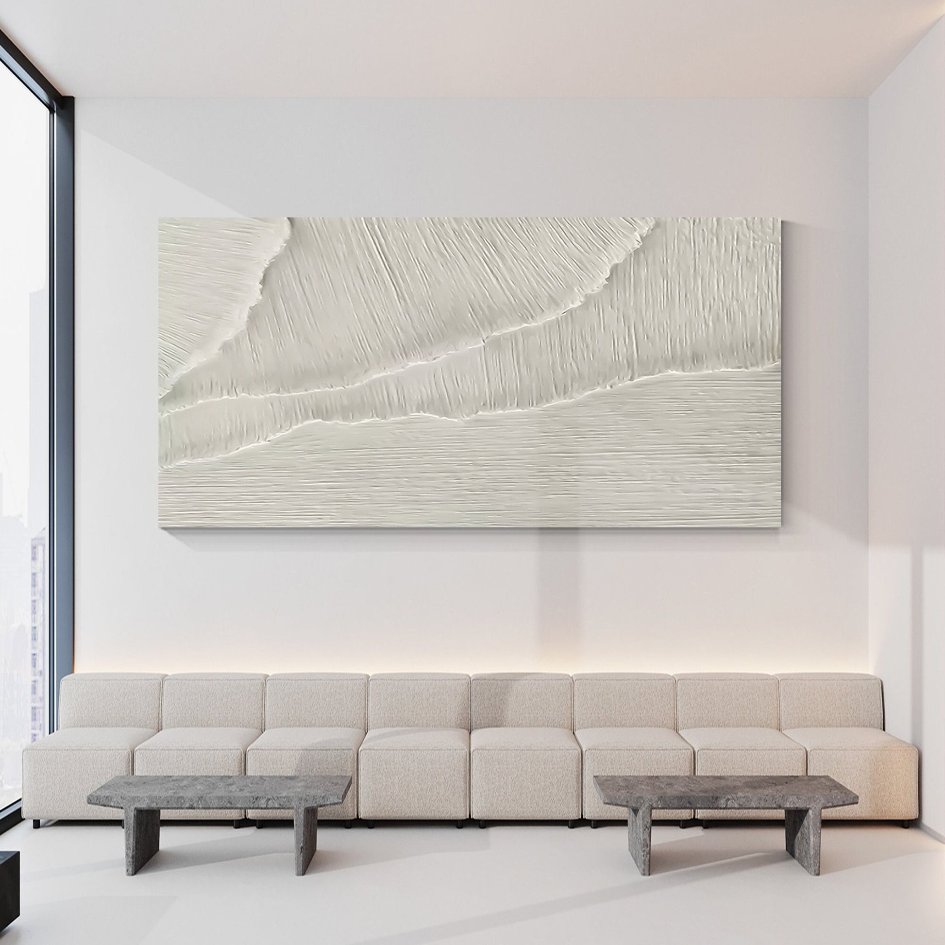Pintura de olas del océano con textura: paisaje marino en 3D, arte mural minimal #1