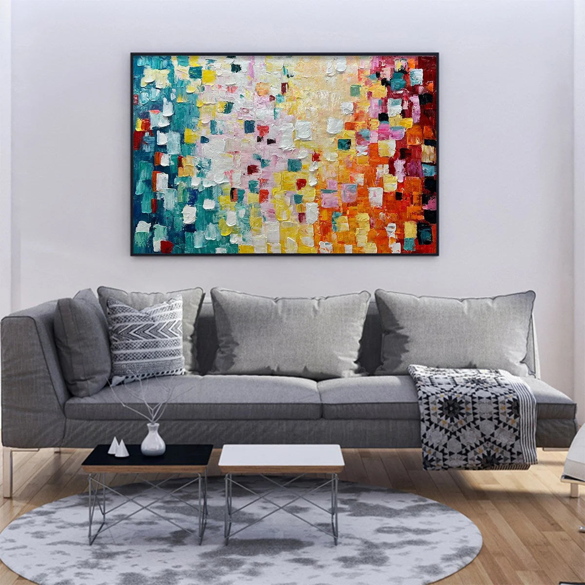 PIXEL RAINBOW: Colorful Abstract Impasto Oil Painting | Abstract closeup, raised brushwork detail