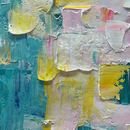 PIXEL RAINBOW: Colorful Abstract Impasto Oil Painting | rectangular format, hand-painted canvas edge
