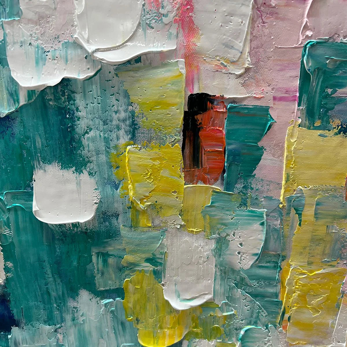 PIXEL RAINBOW: Colorful Abstract Impasto Oil Painting | rolled canvas, ready for custom framing