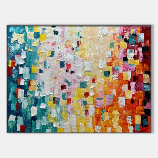 PIXEL RAINBOW: Colorful Abstract Impasto Oil Painting | hanging in living room, Abstract wall art