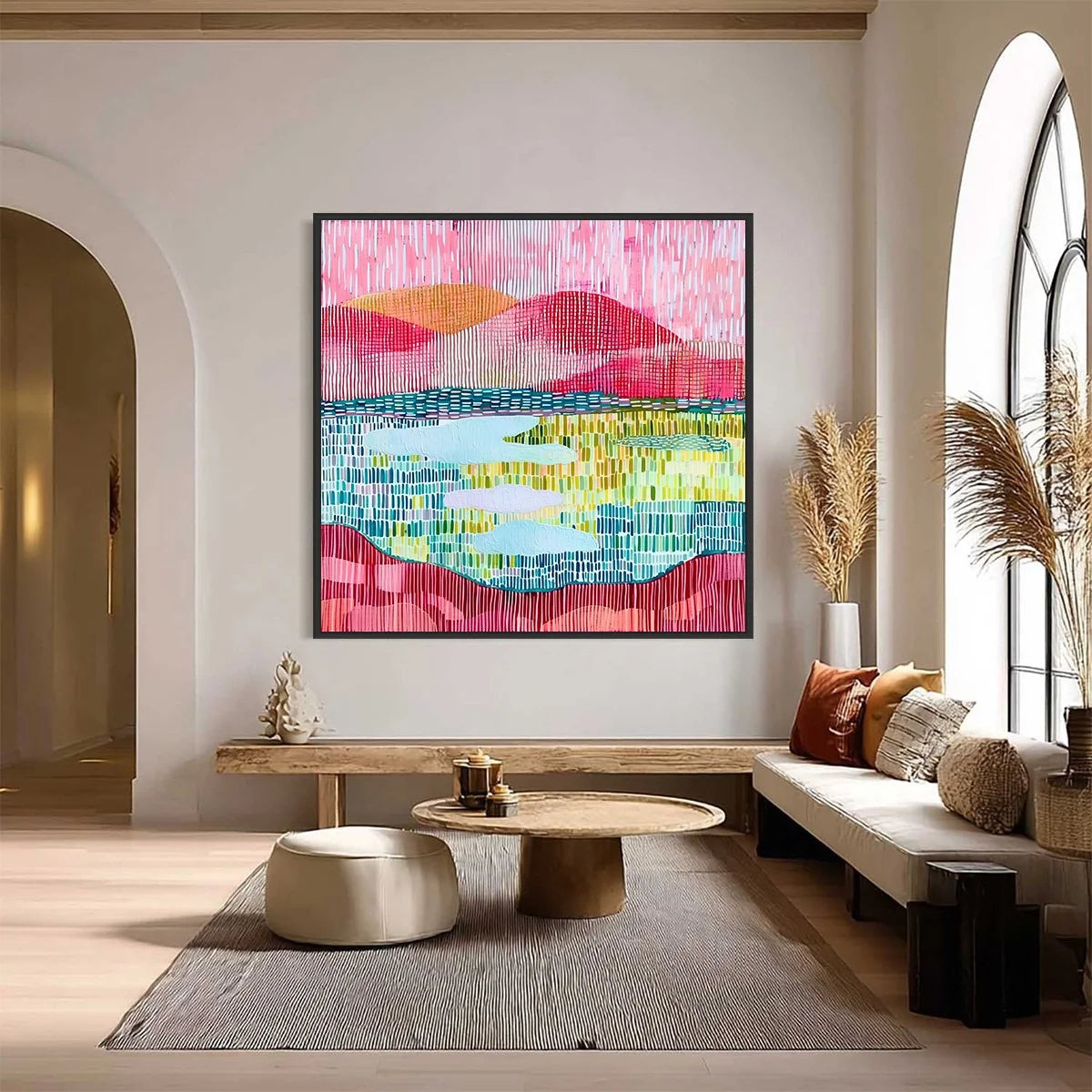 PIXELATED DAWN: Colorful Textured Abstract Landscape Wall Art | Abstract closeup, raised brushwork detail