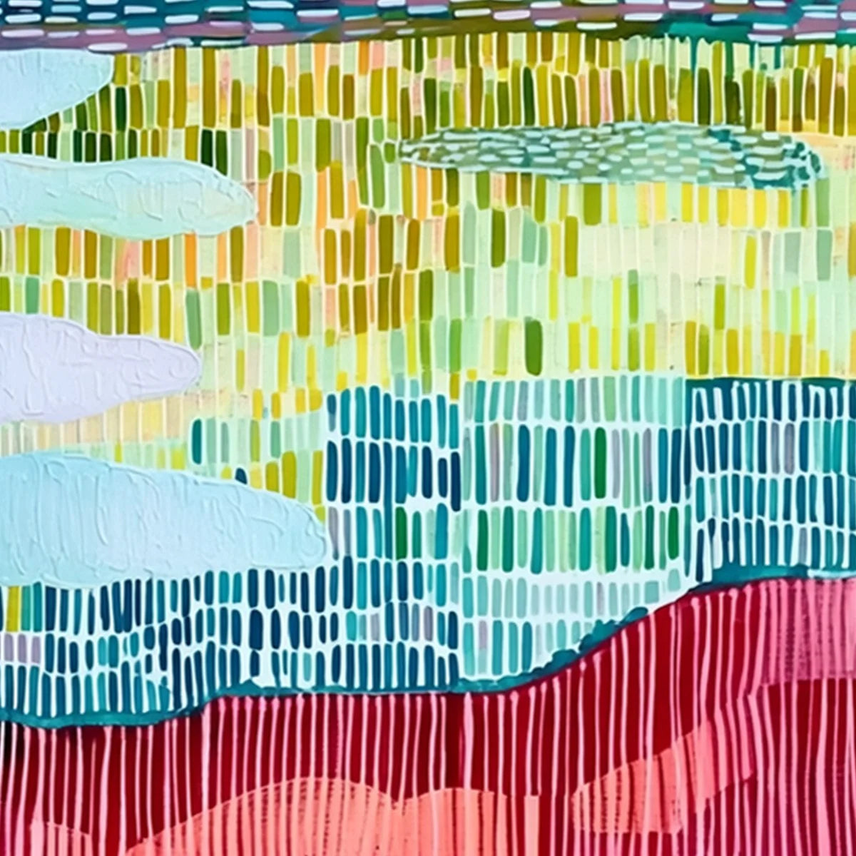 PIXELATED DAWN: Colorful Textured Abstract Landscape Wall Art | rectangular format, hand-painted canvas edge