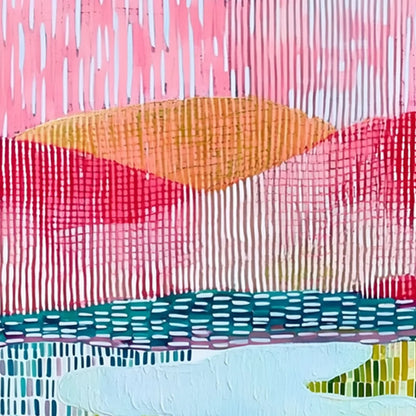 PIXELATED DAWN: Colorful Textured Abstract Landscape Wall Art | rolled canvas, ready for custom framing