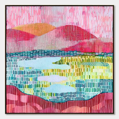 PIXELATED DAWN: Colorful Textured Abstract Landscape Wall Art | hanging in living room, Abstract wall art
