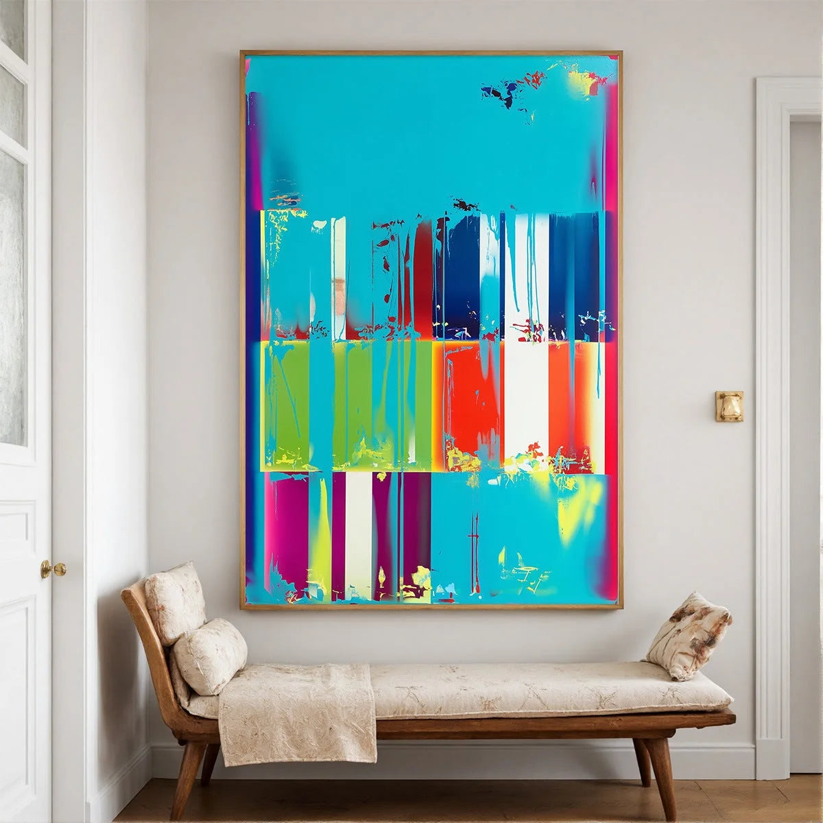 PIXELATED PARADISE: Vibrant Abstract Glitch Art Oil Painting | Abstract closeup, raised brushwork detail